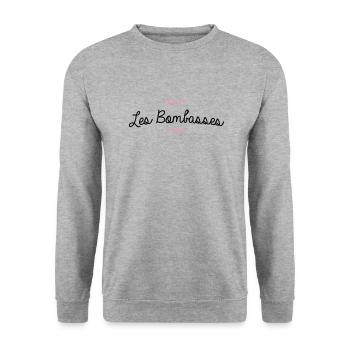 T-shirt EVJF "Les Bombasses" - Sweat-shirt Unisexe - gris chiné - Devant - Alina (178cm) & Michal (187cm)