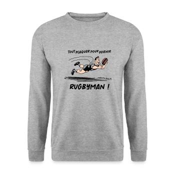 TOUT PLAQUER POUR DEVENIR RUGBYMAN ! (rugby) - Sweat-shirt Unisexe - gris chiné - Devant - Alina (178cm) & Michal (187cm)