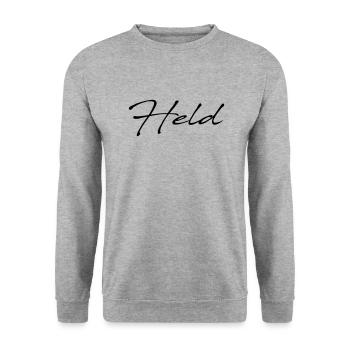 Superheld - danke - Unisex Pullover - Weißgrau meliert - Vorne - Alina (178cm) & Michal (187cm)