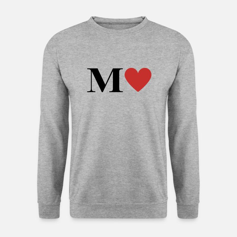 Buchstabe m rotes Herz - Unisex Pullover - Weißgrau meliert
