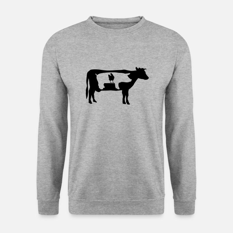 Bauernhof, Kuh, Schwein, Huhn - Unisex Pullover - Weißgrau meliert