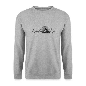 Hiking compass heartbeat mountains ekg gift - Unisex Sweatshirt - salt & pepper - Front - Alina (178cm) & Michal (187cm)