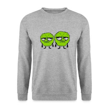 2 Monster Augen verdrehen - Unisex Pullover - Weißgrau meliert - Vorne - Alina (178cm) & Michal (187cm)