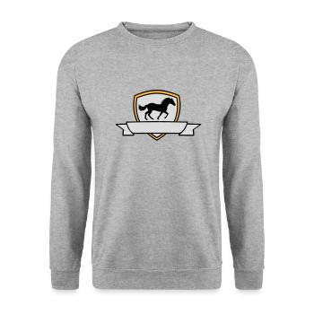 Banner Horse Coat of Arms Shield - Unisex Sweatshirt - salt & pepper - Front - Alina (178cm) & Michal (187cm)