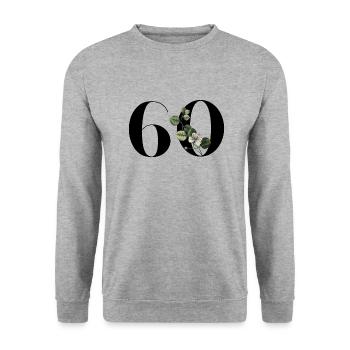 Number 60 Floral Green - 60th Birthday Floral - Unisex Sweatshirt - salt & pepper - Front - Alina (178cm) & Michal (187cm)