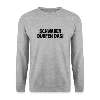 Schwaben dürfen das! - Cooler Spruch - Unisex Pullover - Weißgrau meliert - Vorne - Alina (178cm) & Michal (187cm)