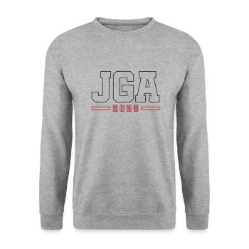 JGA 2025 Kontur Junggesellenabschied - Unisex Pullover - Weißgrau meliert - Vorne - Alina (178cm) & Michal (187cm)