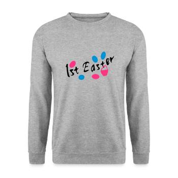 1. Ostern Ostereier txt - Unisex Pullover - Weißgrau meliert - Vorne - Alina (178cm) & Michal (187cm)