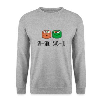 su-she sus-he - Unisex Sweatshirt - salt & pepper - Front - Alina (178cm) & Michal (187cm)