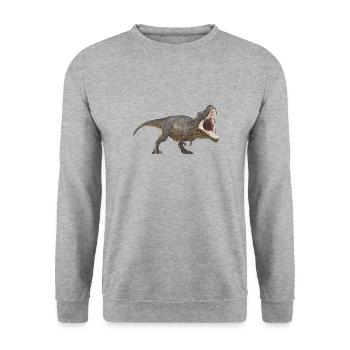 Dinosaurier Tyrannosaurus Rex - Unisex Pullover - Weißgrau meliert - Vorne - Alina (178cm) & Michal (187cm)