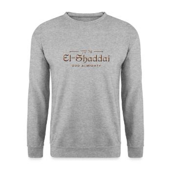 El Shaddai - Gott, der Allmächtige - Christliche Kleidung - Unisex Pullover - Weißgrau meliert - Vorne - Alina (178cm) & Michal (187cm)