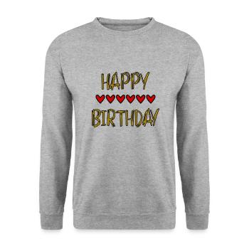 JAHRESTAG. ALLES GUTE ZUM GEBURTSTAG!. ALLES GUTE ZUM GEBURTSTAG!. - Unisex Pullover - Weißgrau meliert - Vorne - Alina (178cm) & Michal (187cm)
