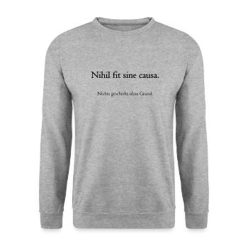 Nihil fit sine caus. - Nichts geschieht ohne Grund - Unisex Pullover - Weißgrau meliert - Vorne - Alina (178cm) & Michal (187cm)