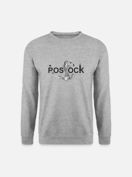 Rostock mit Schriftzug und Anker - Unisex Pullover - Weißgrau meliert