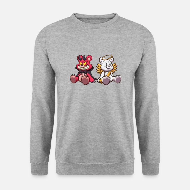 Teufel und Engel Teddybär - Unisex Pullover - Weißgrau meliert