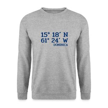 Dominica Coordinates - Koordinaten - Karibik - Unisex Pullover - Weißgrau meliert - Vorne - Alina (178cm) & Michal (187cm)