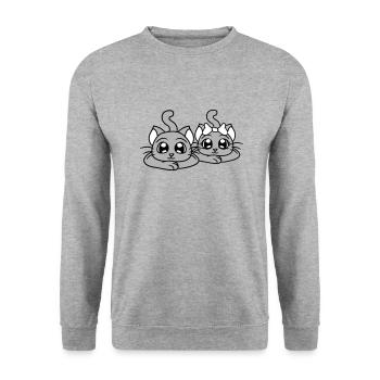Zwei Katzen Paar 2 Romantisches verliebtes Pärchen - Unisex Pullover - Weißgrau meliert - Vorne - Alina (178cm) & Michal (187cm)