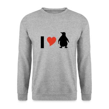 I love Pinguine - Unisex Pullover - Weißgrau meliert - Vorne - Alina (178cm) & Michal (187cm)