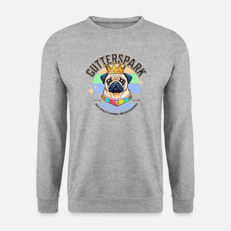Gutterspark Design Mops - Unisex Pullover - Weißgrau meliert