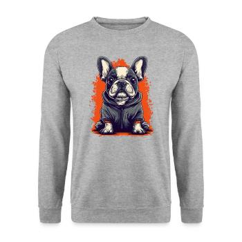 Bouledogue Français Chiot Frenchie Chien Chien - Sweat-shirt Unisexe - gris chiné - Devant - Alina (178cm) & Michal (187cm)