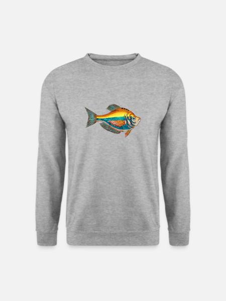 Fischerglück - Anglerglück - Bunter Fisch - Unisex Pullover - Weißgrau meliert