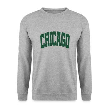 Chicago Inscription vert - Sweat-shirt Unisexe - gris chiné - Devant - Alina (178cm) & Michal (187cm)