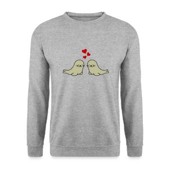 seehunde verliebt - Unisex Pullover - Weißgrau meliert - Vorne - Alina (178cm) & Michal (187cm)