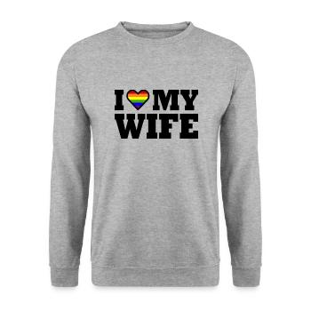 I love my wife - Sweat-shirt Unisexe - gris chiné - Devant - Alina (178cm) & Michal (187cm)