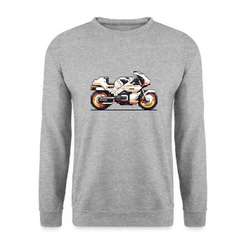 8 Bit Motorrad Rennmaschine als Vektorgrafik - Unisex Pullover - Weißgrau meliert - Vorne - Alina (178cm) & Michal (187cm)