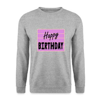 HAPPY BIRTHDAY. HAPPY BIRTHDAY. ANNIVERSARY. - Unisex Sweatshirt - salt & pepper - Front - Alina (178cm) & Michal (187cm)