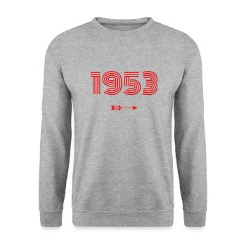Jahrgang 1953 - Unisex Pullover - Weißgrau meliert - Vorne - Alina (178cm) & Michal (187cm)