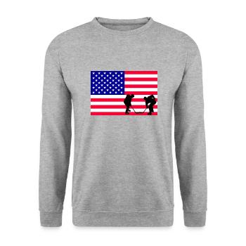 Les États-Unis, mon pays, mon drapeau ! - Sweat-shirt Unisexe - gris chiné - Devant - Alina (178cm) & Michal (187cm)