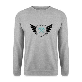 wappen shield dachdecker - Unisex Pullover - Weißgrau meliert - Vorne - Alina (178cm) & Michal (187cm)