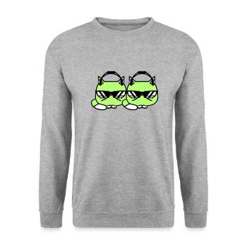 2 DJ Katzen Team Freunde Tiere Haustier Kätzchen - Unisex Pullover - Weißgrau meliert - Vorne - Alina (178cm) & Michal (187cm)