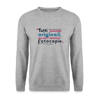 Jeder wird als Fotokopie geboren, aber viele sterben als Fotokopien - Unisex Pullover - Weißgrau meliert - Vorne - Alina (178cm) & Michal (187cm)