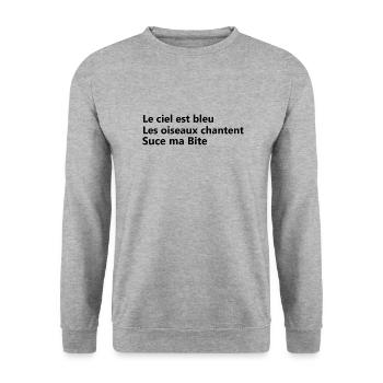 lutsch meinen Schwanz - Unisex Pullover - Weißgrau meliert - Vorne - Alina (178cm) & Michal (187cm)