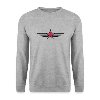 sharp red star black outline with 'wings' - Unisex Sweatshirt - salt & pepper - Front - Alina (178cm) & Michal (187cm)