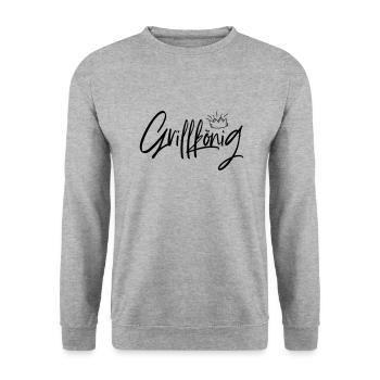 Grillkönig - Grillkönig in Aktion - Unisex Pullover - Weißgrau meliert - Vorne - Alina (178cm) & Michal (187cm)