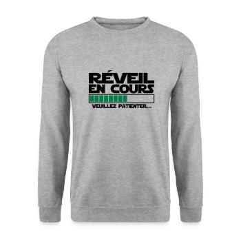 réveil (en cours),message,humour - Sweat-shirt Unisexe - gris chiné - Devant - Alina (178cm) & Michal (187cm)