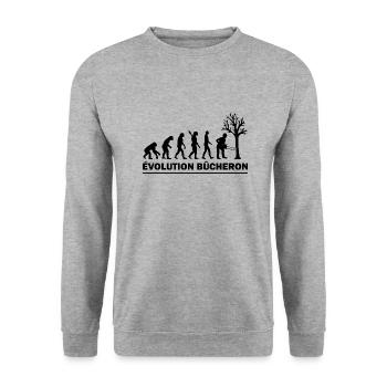 evolution bûcheron / cadeau humour bucheron - Sweat-shirt Unisexe - gris chiné - Devant - Alina (178cm) & Michal (187cm)