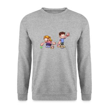 Kinder, die eine Ostereiersuche machen - Unisex Pullover - Weißgrau meliert - Vorne - Alina (178cm) & Michal (187cm)