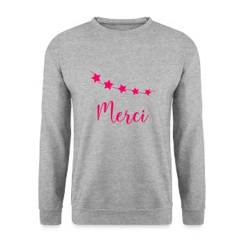 MERCI. MAÎTRESSE. MAÎTRE. MERCI MAÎTRESSE - Sweat-shirt Unisexe - gris chiné - Devant - Alina (178cm) & Michal (187cm)