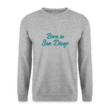 Né à San Diego - Californie - États-Unis - Amérique - Sweat-shirt Unisexe - gris chiné - Devant - Alina (178cm) & Michal (187cm)