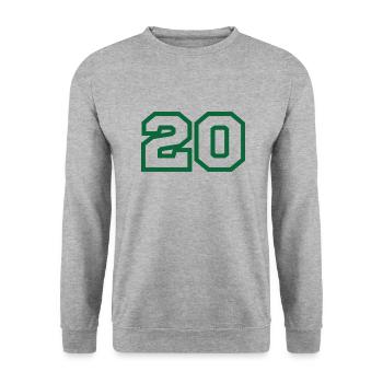 Nummer 20 grüner Sport - Unisex Pullover - Weißgrau meliert - Vorne - Alina (178cm) & Michal (187cm)