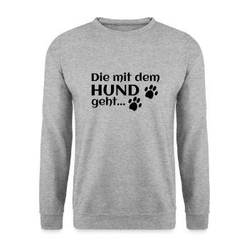 die mit dem hund geht - Unisex Pullover - Weißgrau meliert - Vorne - Alina (178cm) & Michal (187cm)