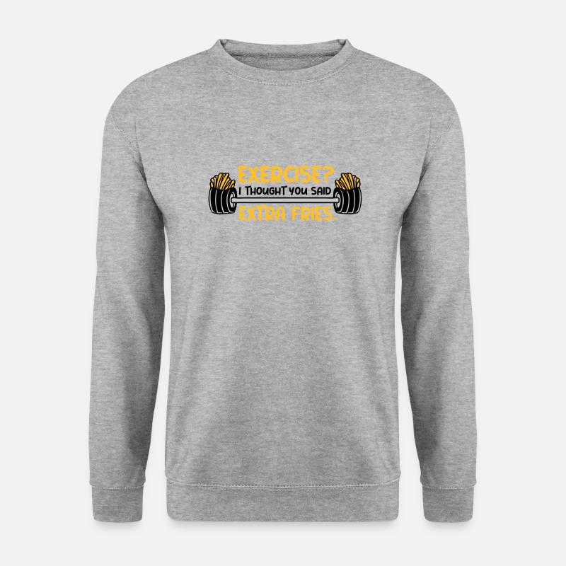 Exercise Extra Fries Zitat - Unisex Pullover - Weißgrau meliert