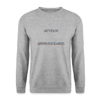 ALLES GUTE ZUM GEBURTSTAG. ALLES GUTE ZUM GEBURTSTAG. JAHRESTAG. - Unisex Pullover - Weißgrau meliert - Vorne - Alina (178cm) & Michal (187cm)