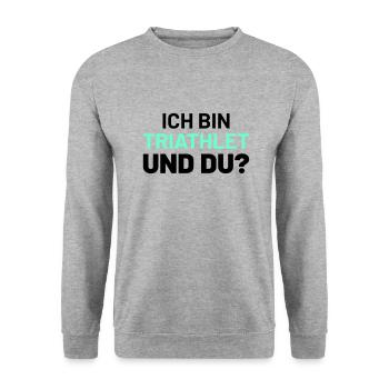 ich bin triathlet und du - Unisex Pullover - Weißgrau meliert - Vorne - Alina (178cm) & Michal (187cm)