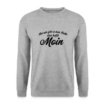 Lustiger Spruch Moin Geschenk - Unisex Pullover - Weißgrau meliert - Vorne - Alina (178cm) & Michal (187cm)