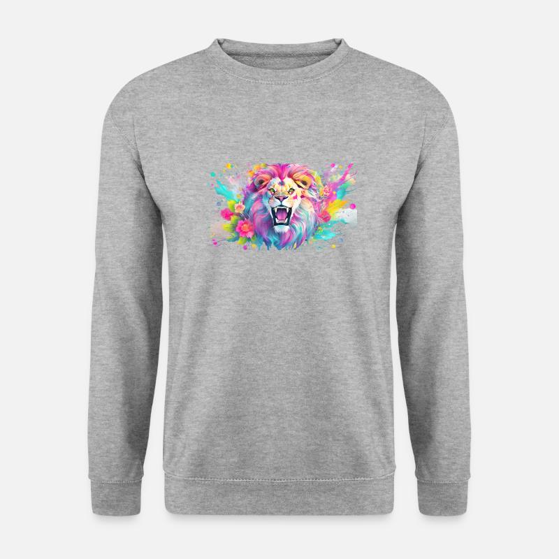 bunter Löwe - Unisex Pullover - Weißgrau meliert